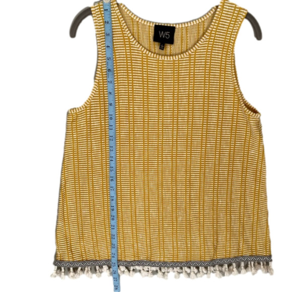W5 ANTHROPOLOGIE Tank Top Tassels Stripe Knit Mustard Yellow Women Size L - Picture 5 of 10